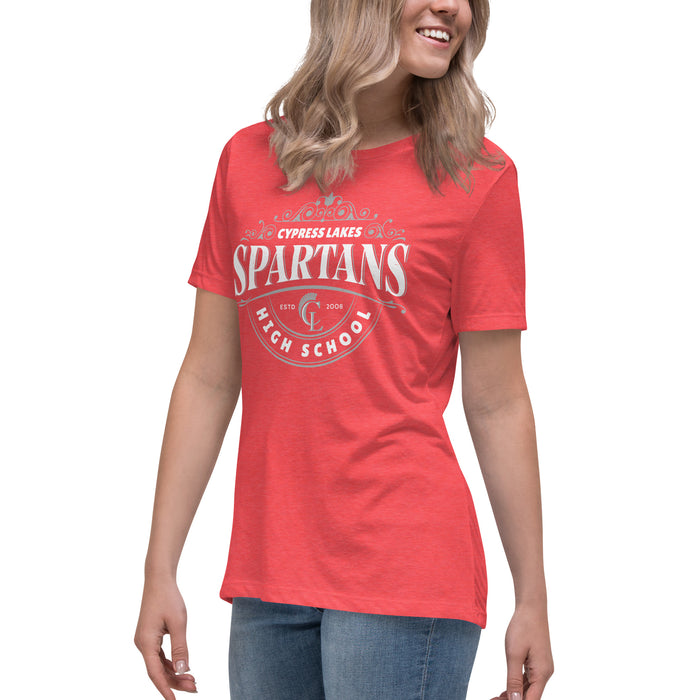 Side view of Cypress Lakes High School Spartans Heather Red Women's T-shirt 211