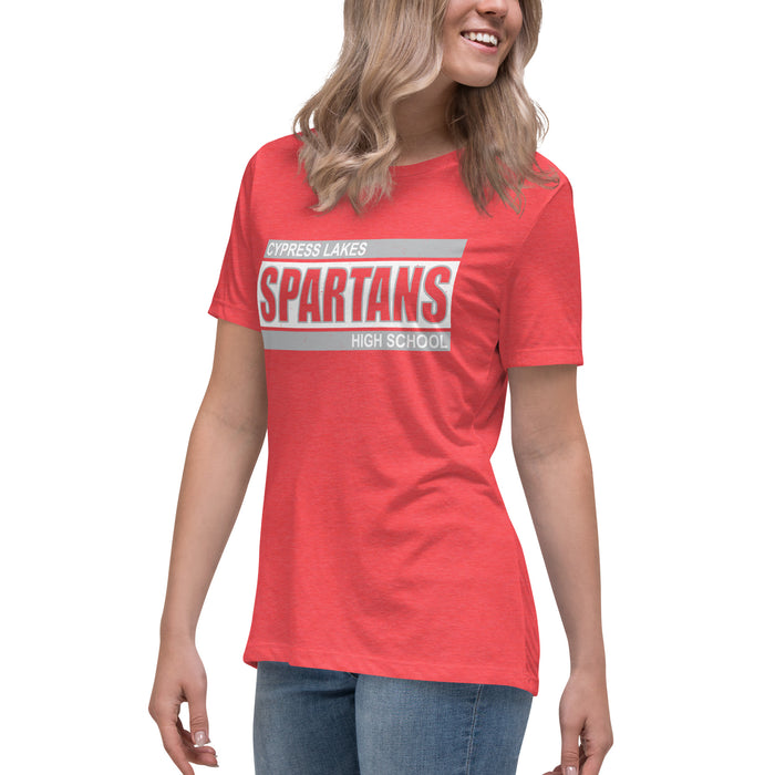 Side view of Cypress Lakes High School Spartans Heather Red Women's T-shirt 098