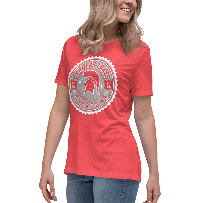 Side view of Cypress Lakes High School Spartans Heather Red Women's T-shirt 203