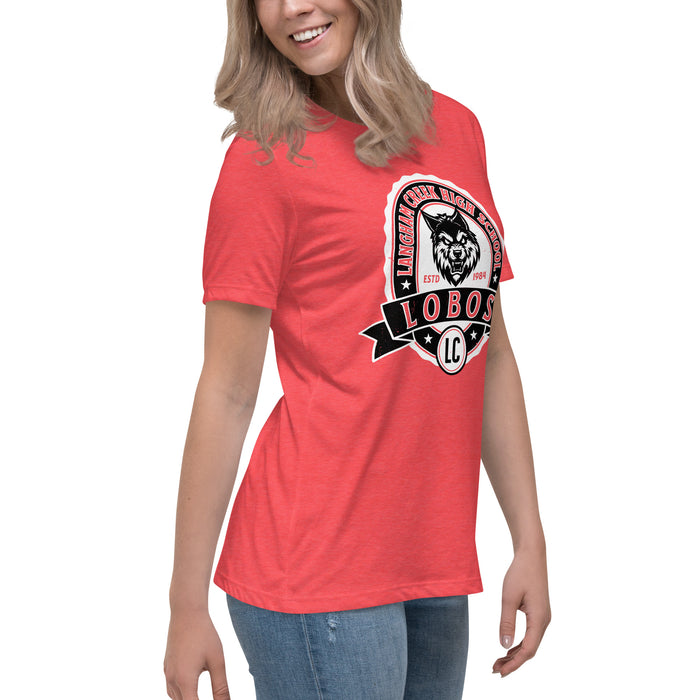 Side view of Langham Creek High School Lobos Women's Relaxed Fit T-shirt 212