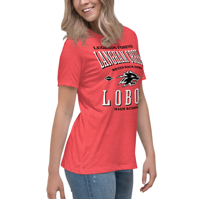Side view of Langham Creek High School Lobos Women's Relaxed Fit T-shirt 230
