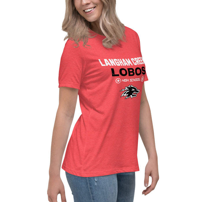 Side view of Langham Creek High School Lobos Women's Relaxed Fit T-shirt 003