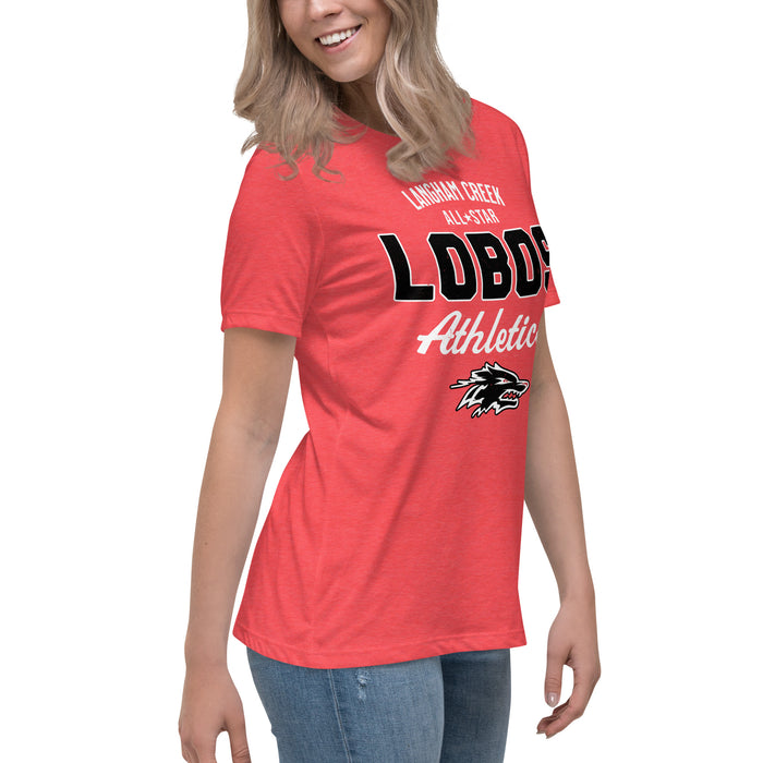Side view of Langham Creek High School Lobos Women's Relaxed Fit T-shirt 034