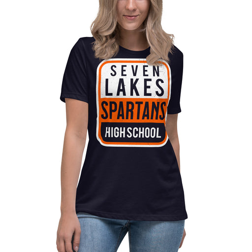 Seven Lakes High School Spartans Navy Women's T-shirt 001