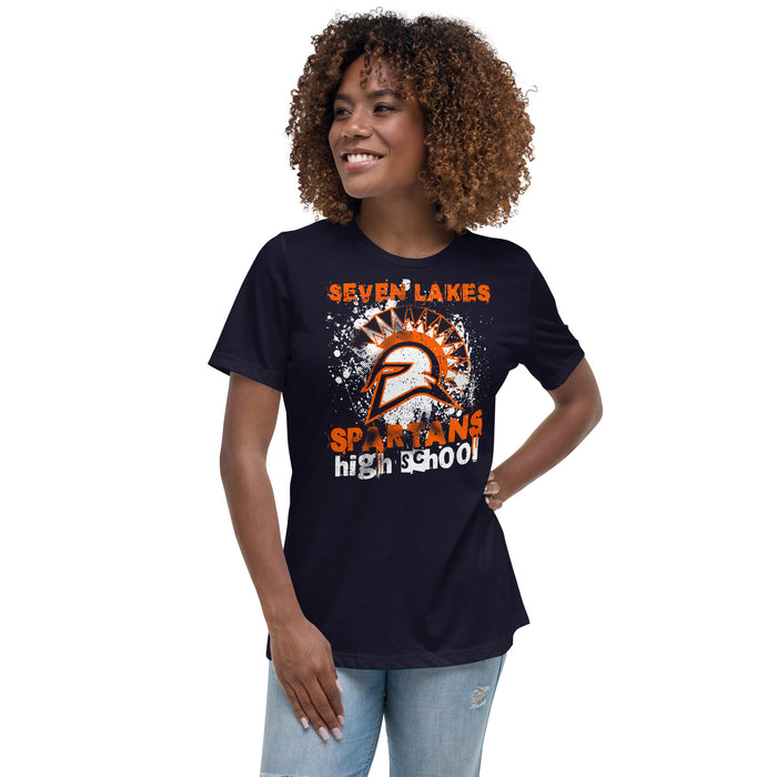 Young lady wearing Seven Lakes High School Spartans Navy Women's T-shirt 205