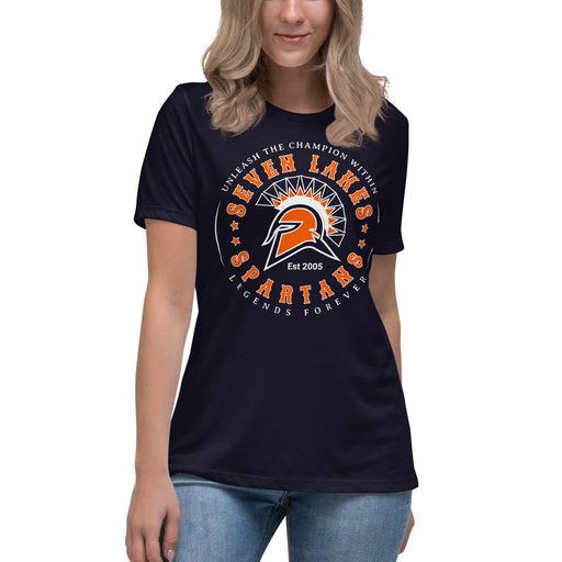 Seven Lakes High School Spartans Navy Women's T-shirt 214