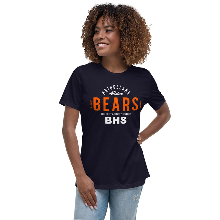 Woman wearing Bridgeland High School Bears Women's Navy Blue T-shirt 040
