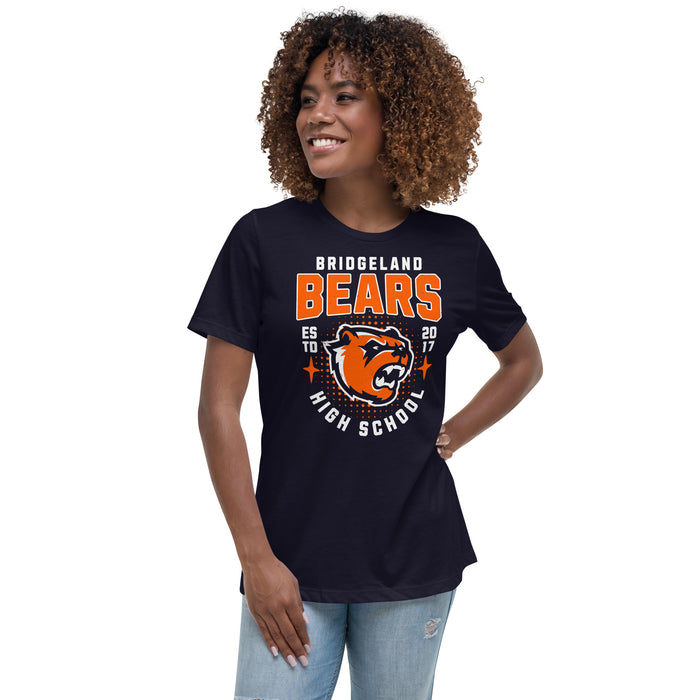 Woman wearing Bridgeland High School Bears Women's Navy Blue T-shirt 204