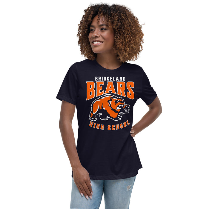 Woman wearing Bridgeland High School Bears Women's Navy Blue T-shirt 213