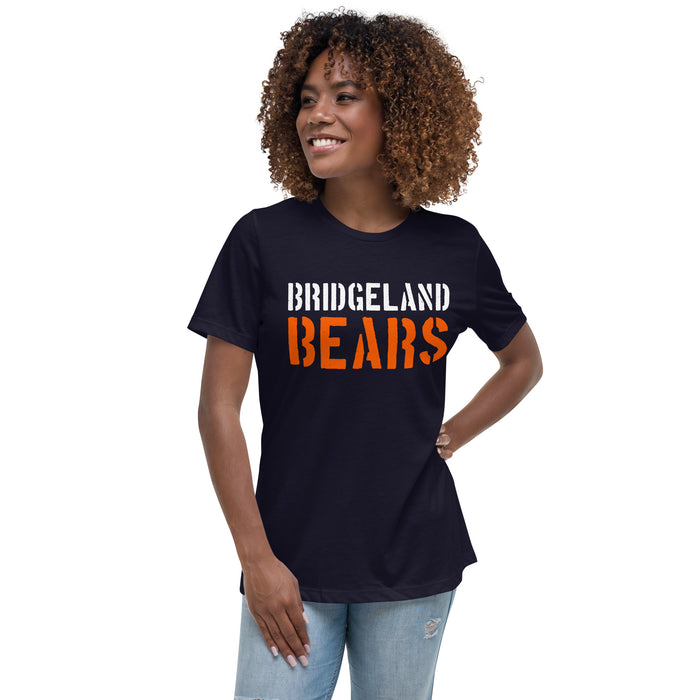 Woman wearing Bridgeland High School Bears Women's Navy Blue T-shirt 017