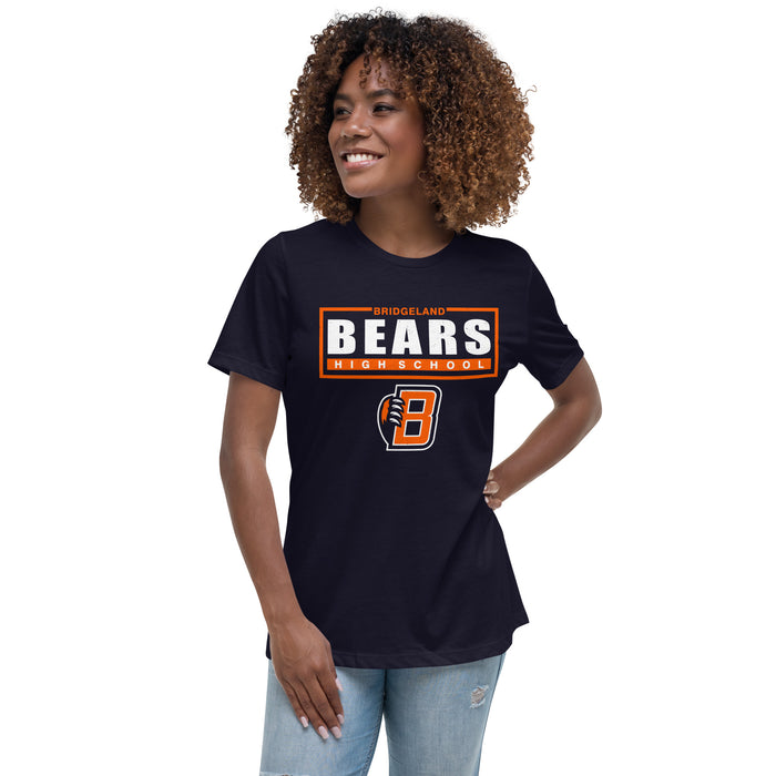 Woman wearing Bridgeland High School Bears Women's Navy Blue T-shirt 049