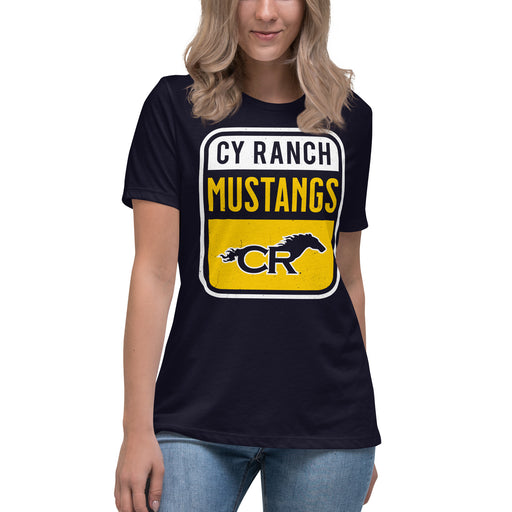 Cypress Ranch High School Mustangs Women's Navy T-shirt 001
