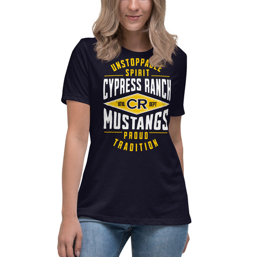 Cypress Ranch High School Mustangs Women's Navy T-shirt 210