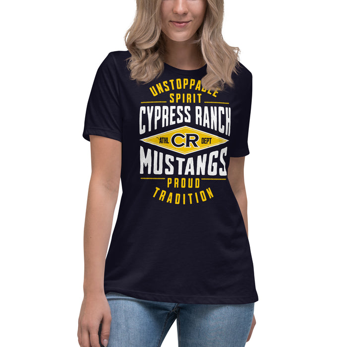 Cypress Ranch High School Mustangs Women's Navy T-shirt 210
