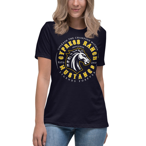 Cypress Ranch High School Mustangs Women's Navy T-shirt 214