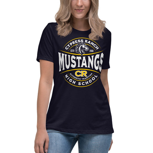 Cypress Ranch High School Mustangs Women's Navy T-shirt 218
