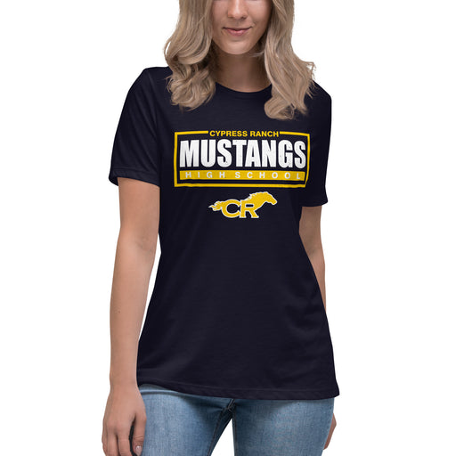Cypress Ranch High School Mustangs Women's Navy T-shirt 049
