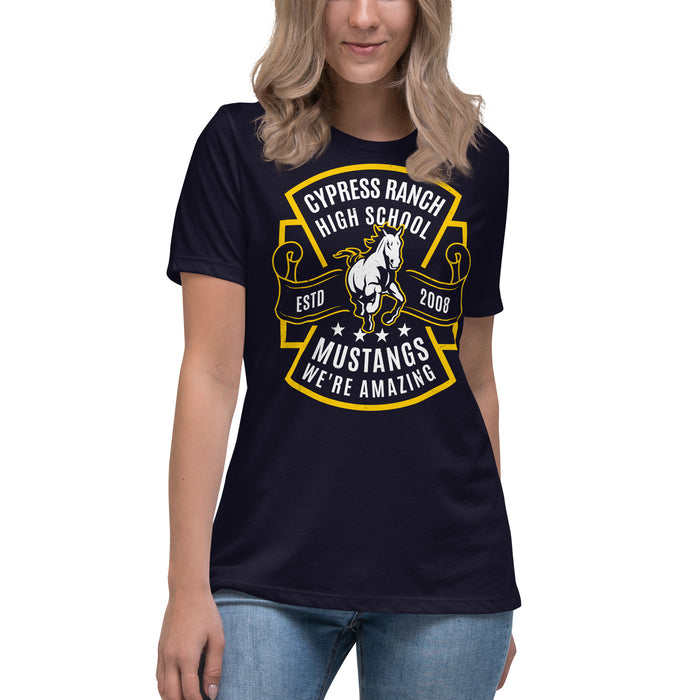 Cypress Ranch High School Mustangs Women's Navy T-shirt 207