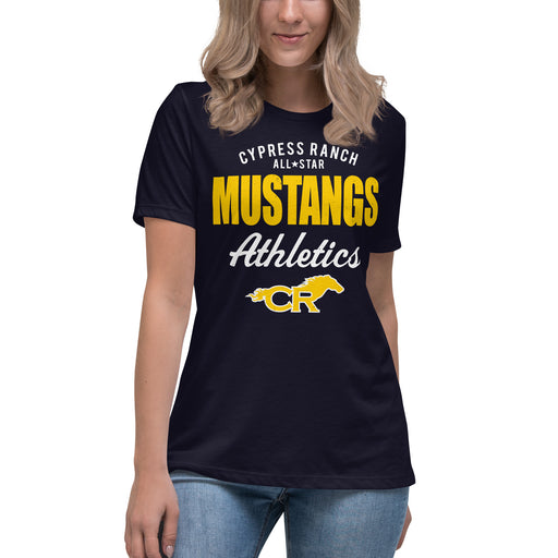 Cypress Ranch High School Mustangs Women's Navy T-shirt 034