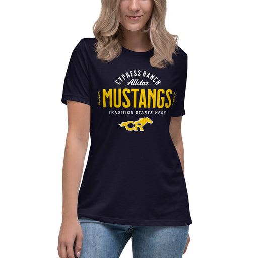 Cypress Ranch High School Mustangs Women's Navy T-shirt 040