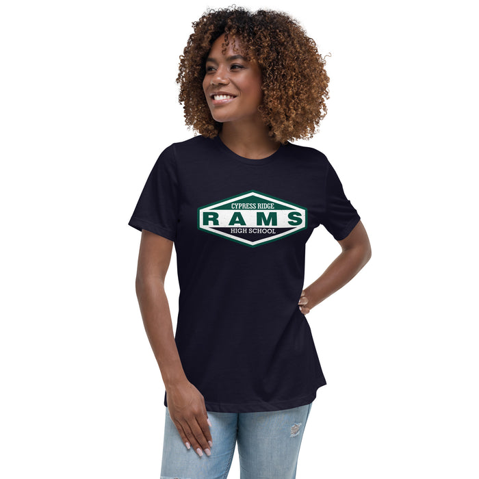 Woman wearing Cypress Ridge High School Rams Women's Navy T-shirt 009