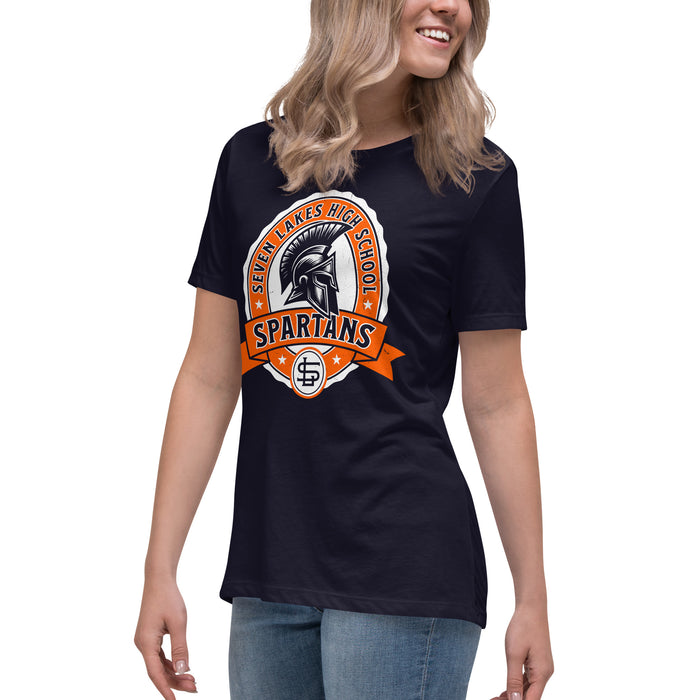 Side view of Seven Lakes High School Spartans Navy Women's T-shirt 212