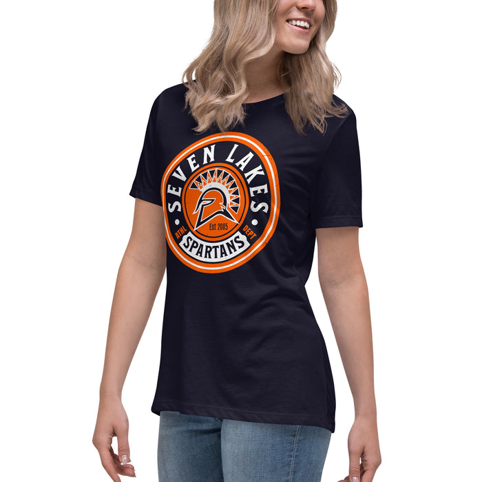 Side view of Seven Lakes High School Spartans Navy Women's T-shirt 220