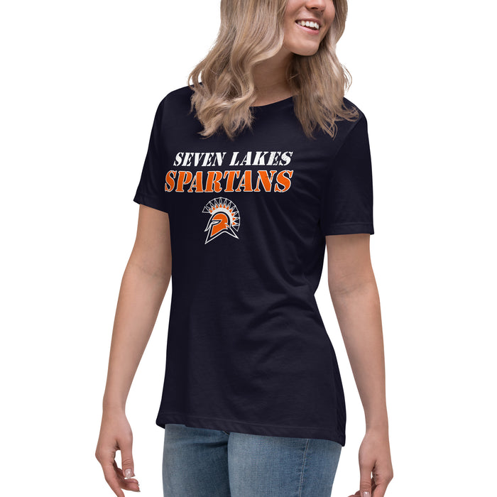 Side view of Seven Lakes High School Spartans Navy Women's T-shirt 222