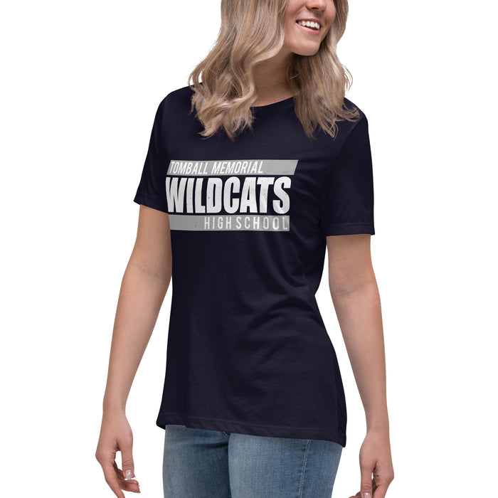 Side view of Tomball Memorial High School Wildcats Women's Navy Blue T-shirt 098