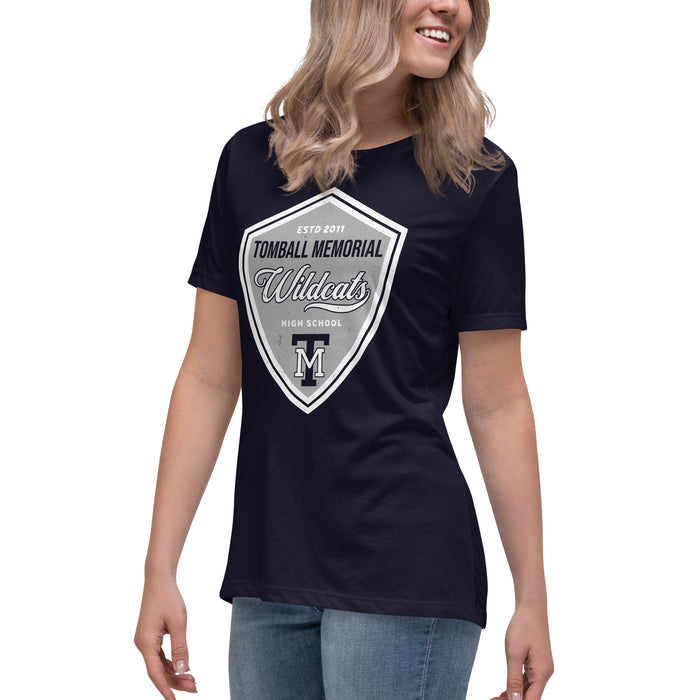 Side view of Tomball Memorial High School Wildcats Women's Navy Blue T-shirt 225