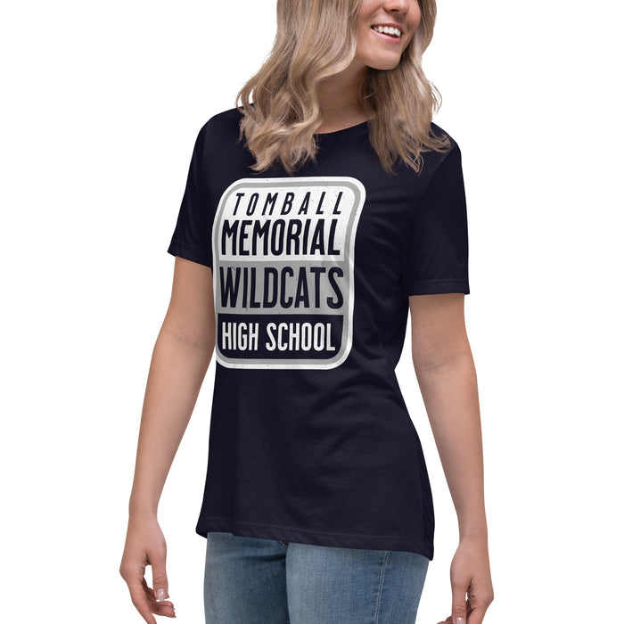 Side view of Tomball Memorial High School Wildcats Women's Navy Blue T-shirt 001