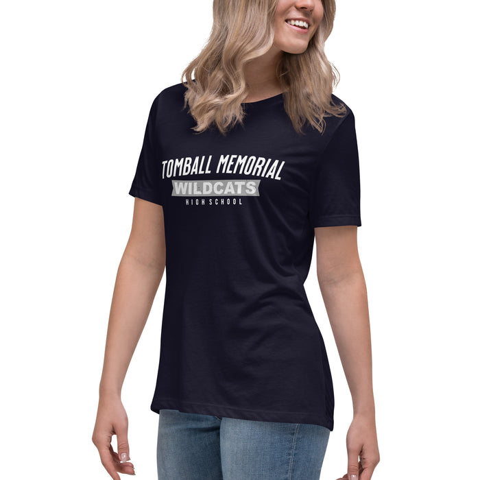 Side view of Tomball Memorial High School Wildcats Women's Navy Blue T-shirt 021