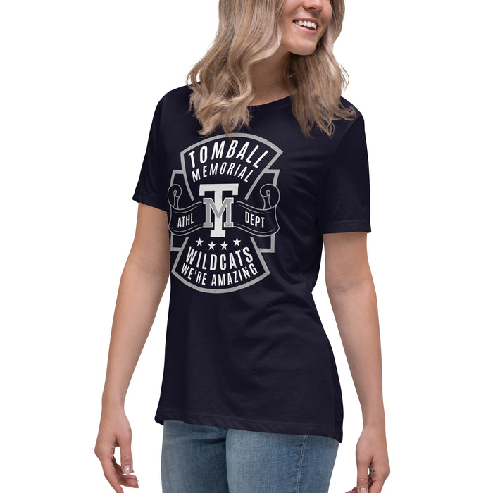 Side view of Tomball Memorial High School Wildcats Women's Navy Blue T-shirt 207