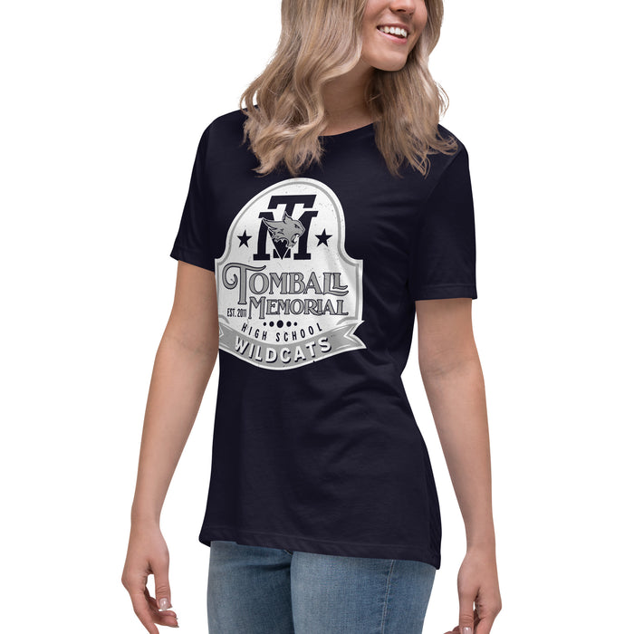 Side view of Tomball Memorial High School Wildcats Women's Navy Blue T-shirt 219