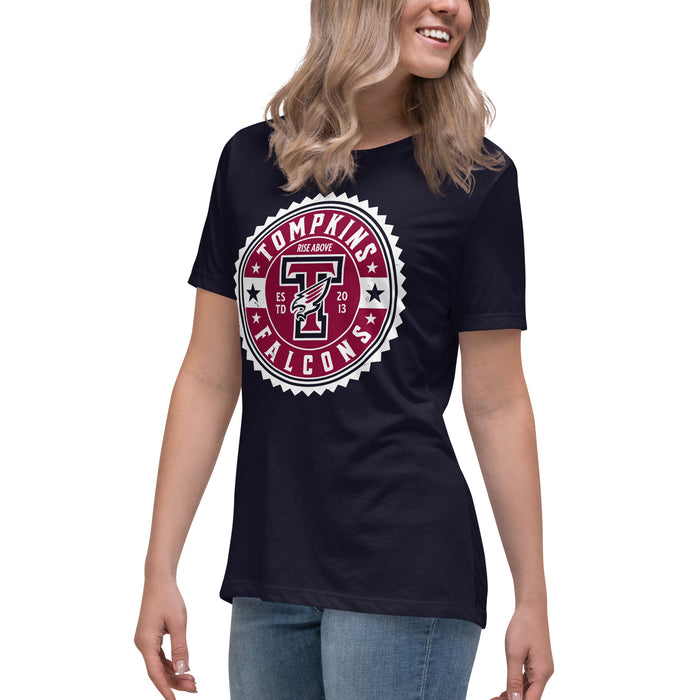 Side view of Tompkins High School Falcons Women's Navy Blue T-shirt 203