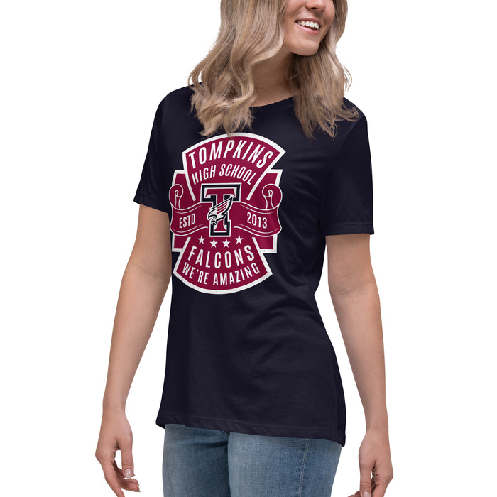 Side view of Tompkins High School Falcons Women's Navy Blue T-shirt 207