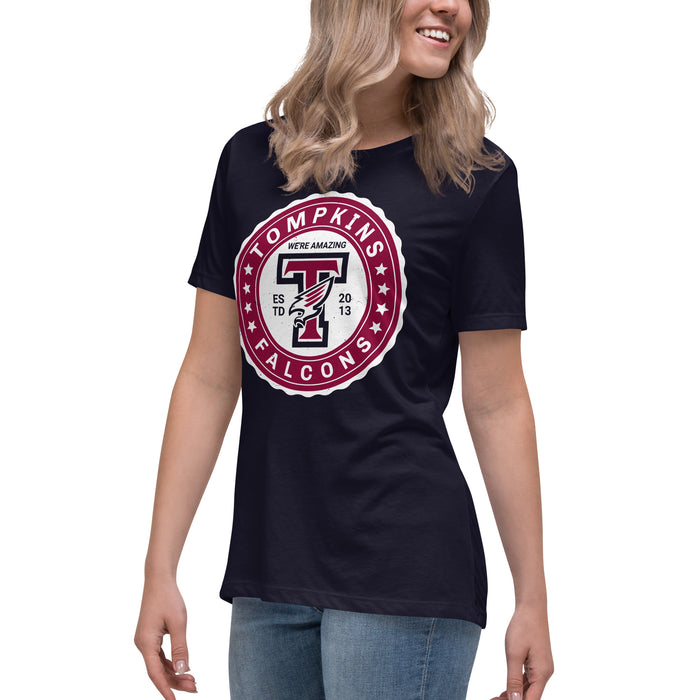 Side view of Tompkins High School Falcons Women's Navy Blue T-shirt 216