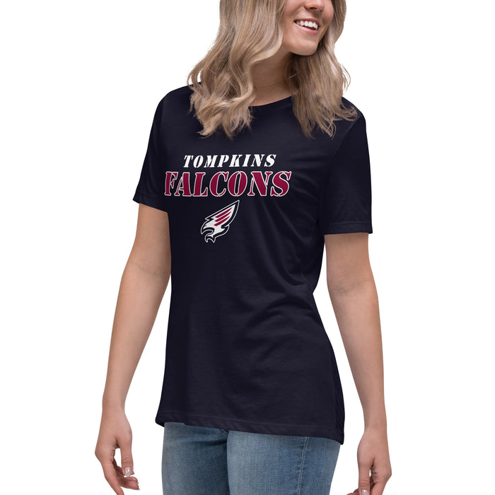 Side view of Tompkins High School Falcons Women's Navy Blue T-shirt 222