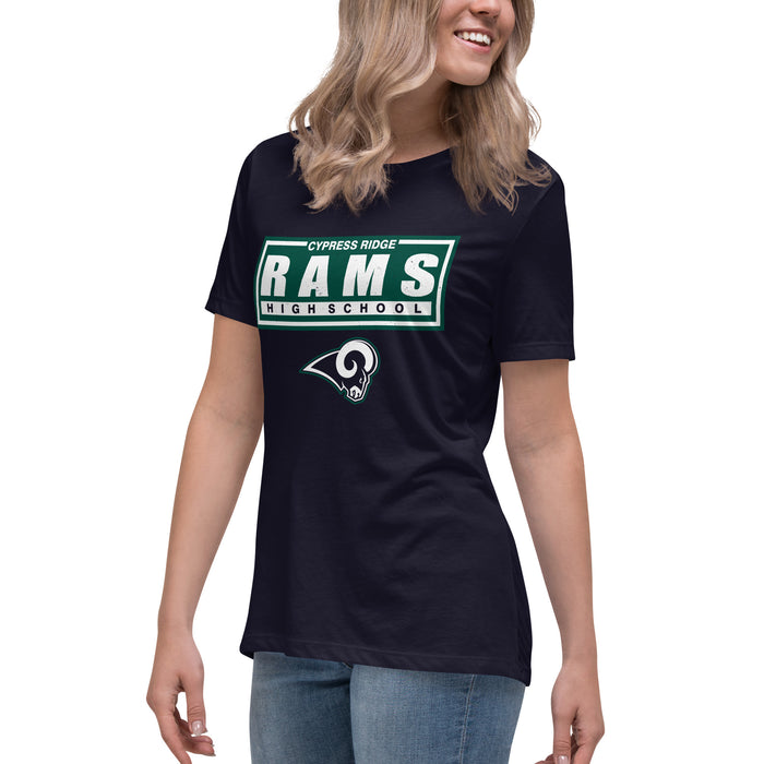 Side view of Cypress Ridge High School Rams Women's Navy T-shirt 049