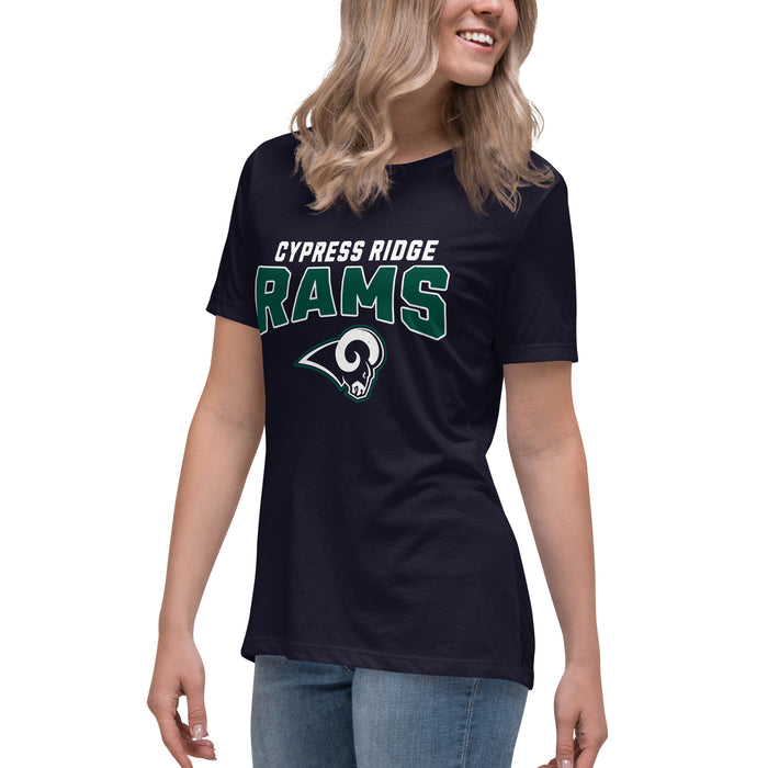 Side view of Cypress Ridge High School Rams Women's Navy T-shirt 234