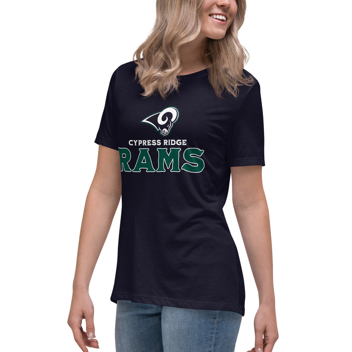 Side view of Cypress Ridge High School Rams Women's Navy T-shirt 233