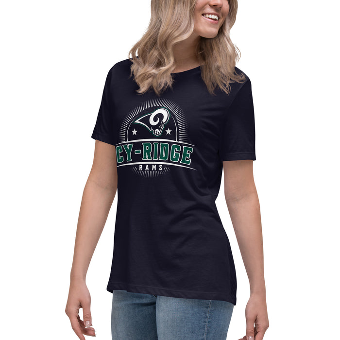 Side view of Cypress Ridge High School Rams Women's Navy T-shirt 221