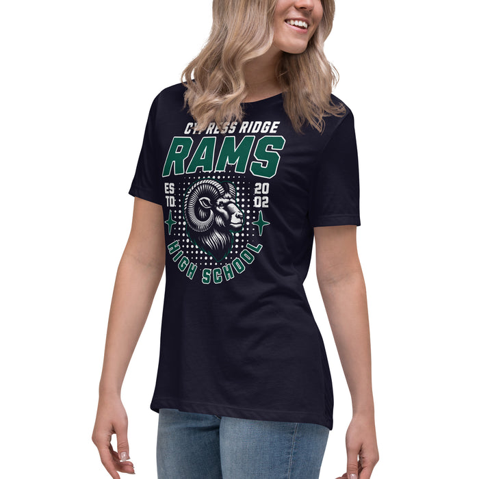 Side view of Cypress Ridge High School Rams Women's Navy T-shirt 204