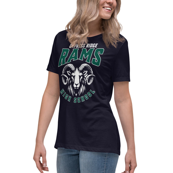 Side view of Cypress Ridge High School Rams Women's Navy T-shirt 213