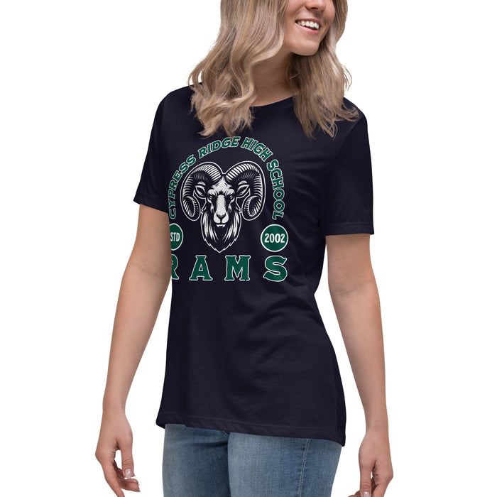 Side view of Cypress Ridge High School Rams Women's Navy T-shirt 208