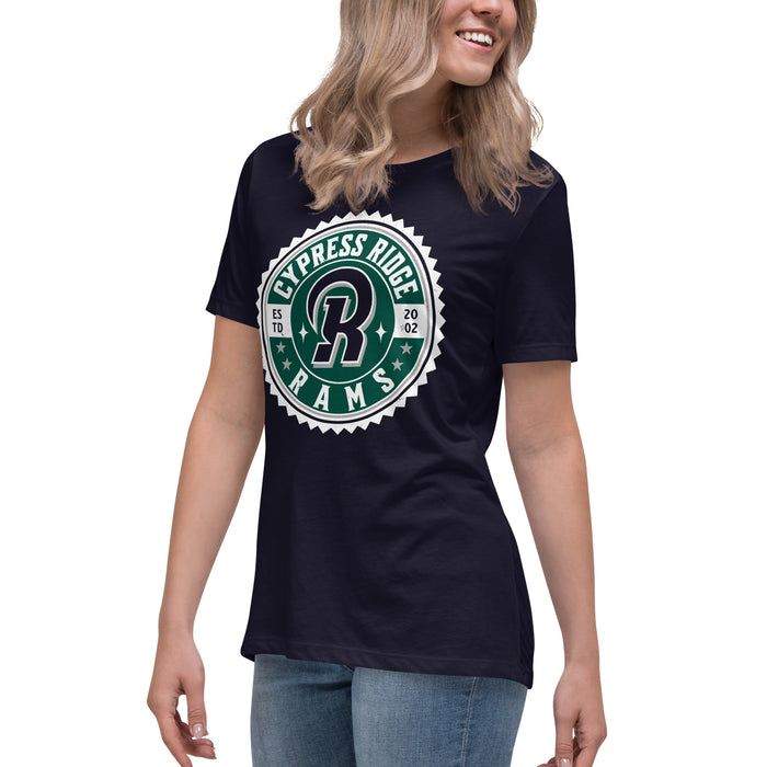 Side view of Cypress Ridge High School Rams Women's Navy T-shirt 203