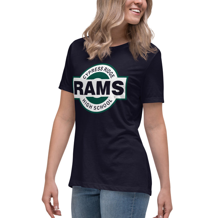 Side view of Cypress Ridge High School Rams Women's Navy T-shirt 011