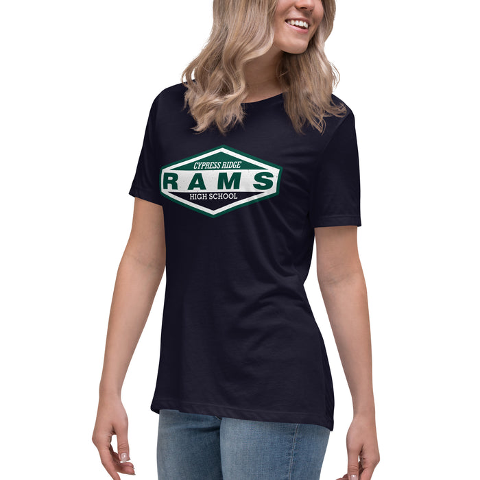 Side view of Cypress Ridge High School Rams Women's Navy T-shirt 009