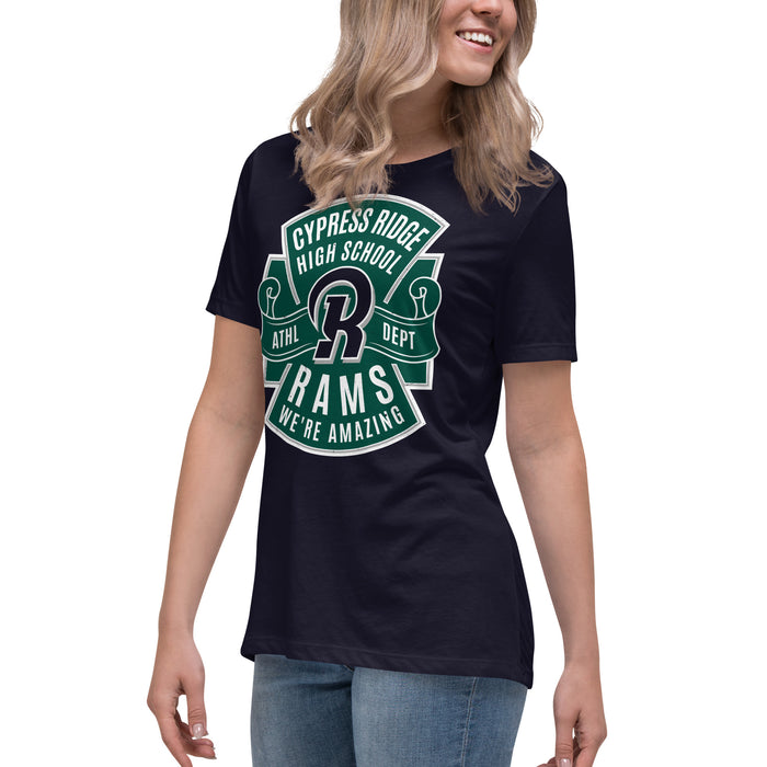 Side view of Cypress Ridge High School Rams Women's Navy T-shirt 207