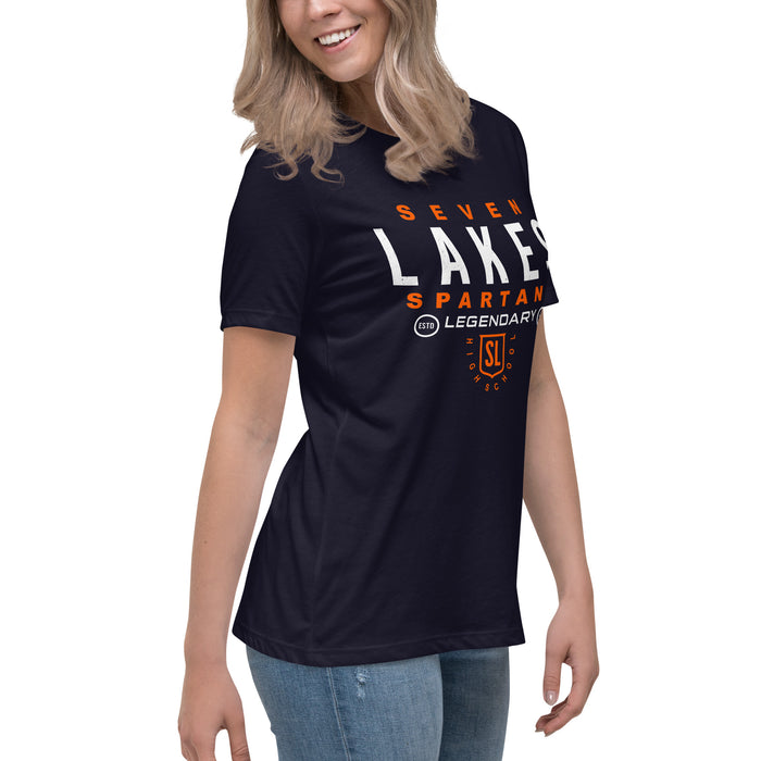 Side view of Seven Lakes High School Spartans Navy Women's T-shirt 003